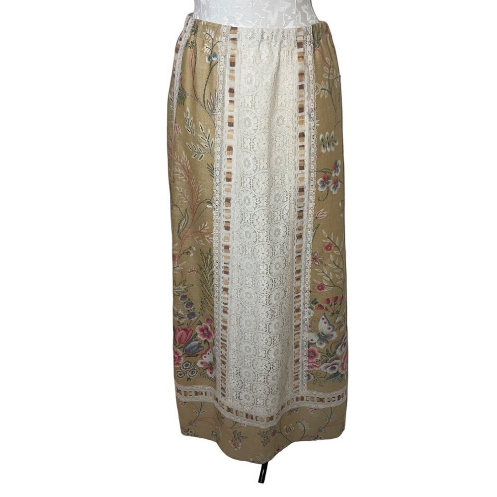 Tumbleweeds True Vintage Prairie Maxi Skirt Size Medium Tan Cream Floral Lace